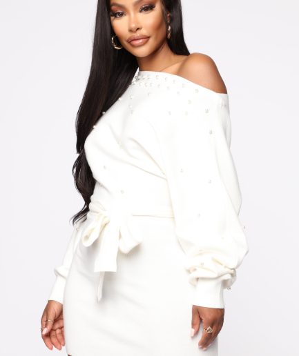 Pearls Are Everything Sweater Mini Dress - Ivory