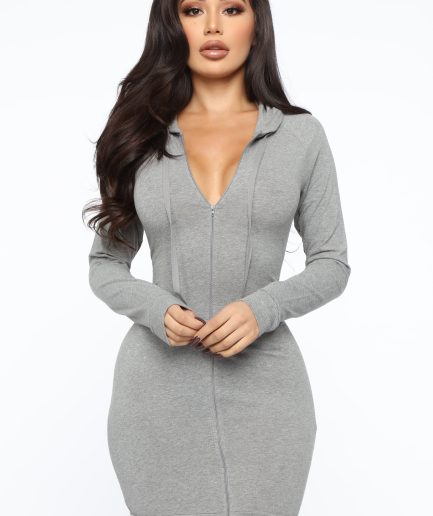 Look At Me Hooded Mini Dress - Grey