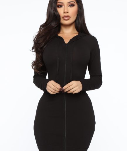Look At Me Hooded Mini Dress - Black