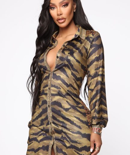 Wild Day Mini Dress - Olive/Combo